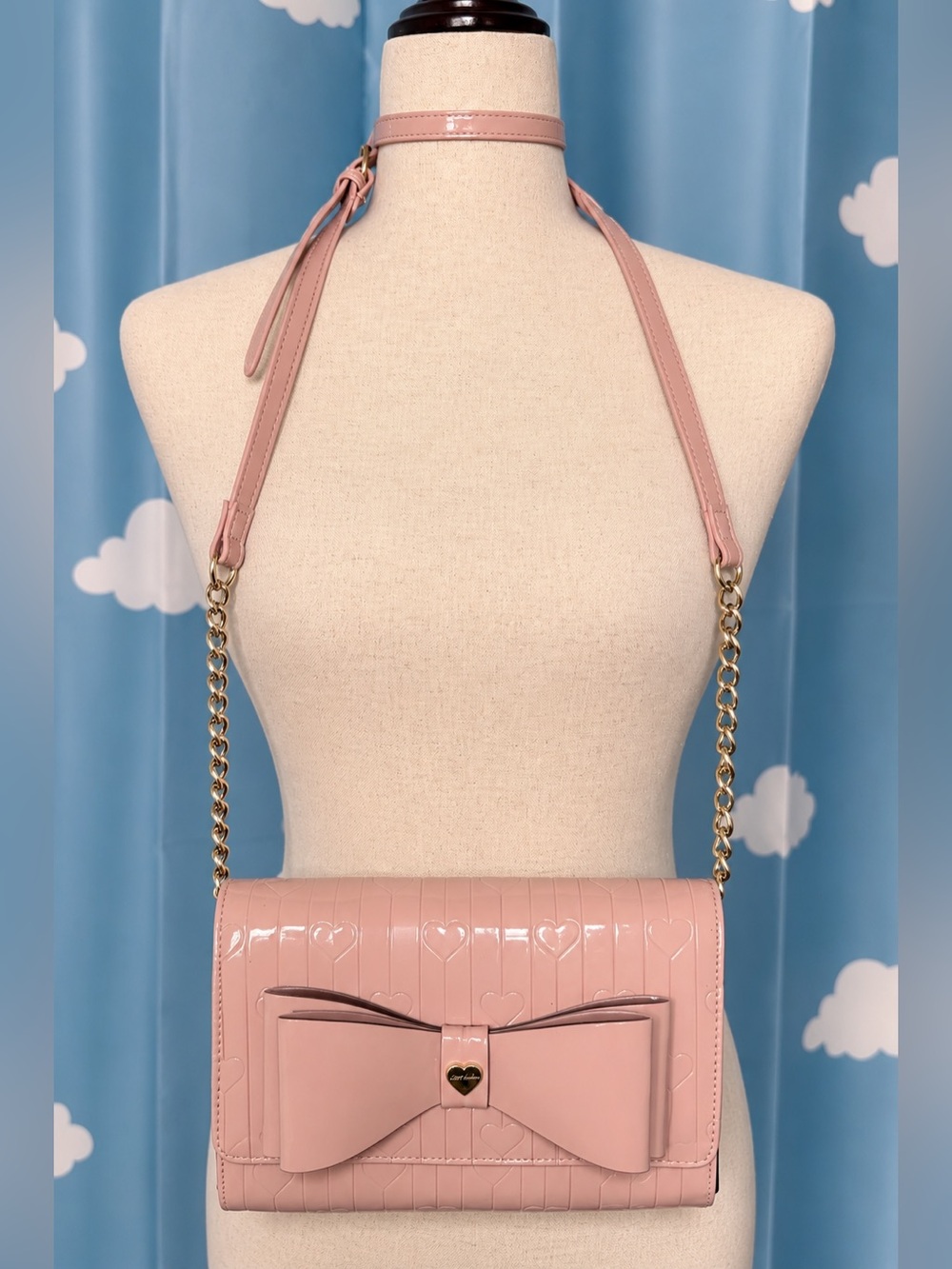 Betsey Johnson Blush Pink Bow-Accent Patent Crossbody Bag-